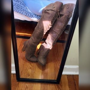 Brown thigh high boots